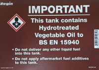 IMPORTANT TANK CONTAINS HVO STICKER (x5)