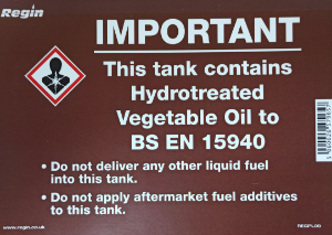 IMPORTANT TANK CONTAINS HVO STICKER (x5)